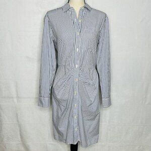 Gap Button-Down Shirt Dress Long-Sleeve Striped Gathered Waist Cotton Sz M